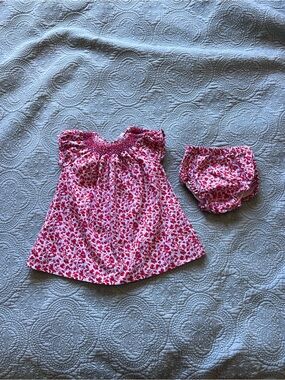 Baby Floral Smocked Dress with Matching Diaper Cover - Pink